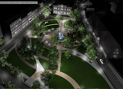 widok nocny koncepcji konkursowej placu wałowego w Gdańsku